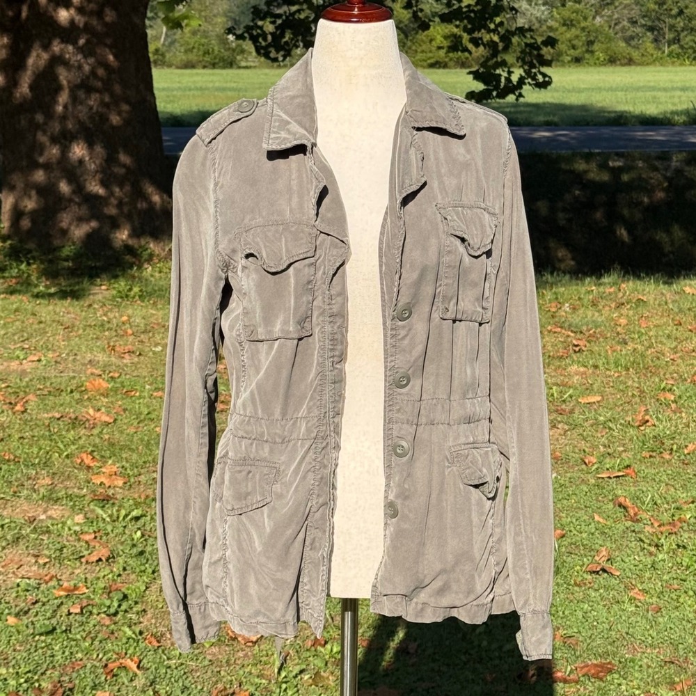 Charlotte Russe Womens Utility Jacket Large Green Cotton Lyocell Military Cargo